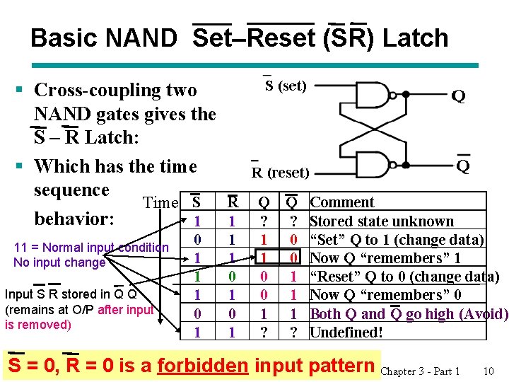 Basic NAND Set–Reset (SR) Latch § Cross-coupling two NAND gates gives the S –