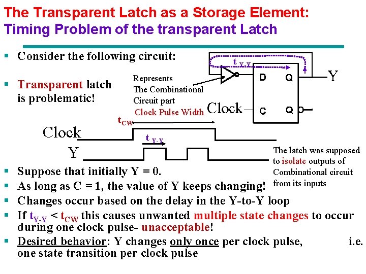 The Transparent Latch as a Storage Element: Timing Problem of the transparent Latch §