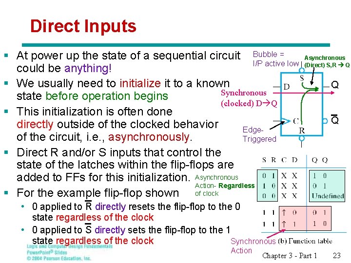 Direct Inputs § At power up the state of a sequential circuit Bubble = Direct Inputs § At power up the state of a sequential circuit Bubble =