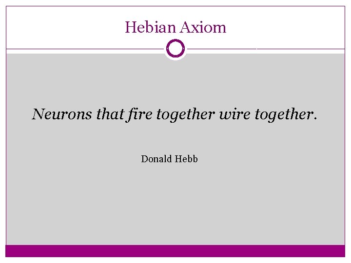 Hebian Axiom Neurons that fire together wire together. Donald Hebb 