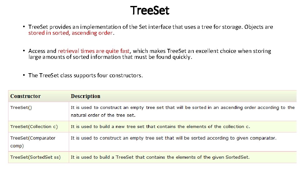 Tree. Set • Tree. Set provides an implementation of the Set interface that uses