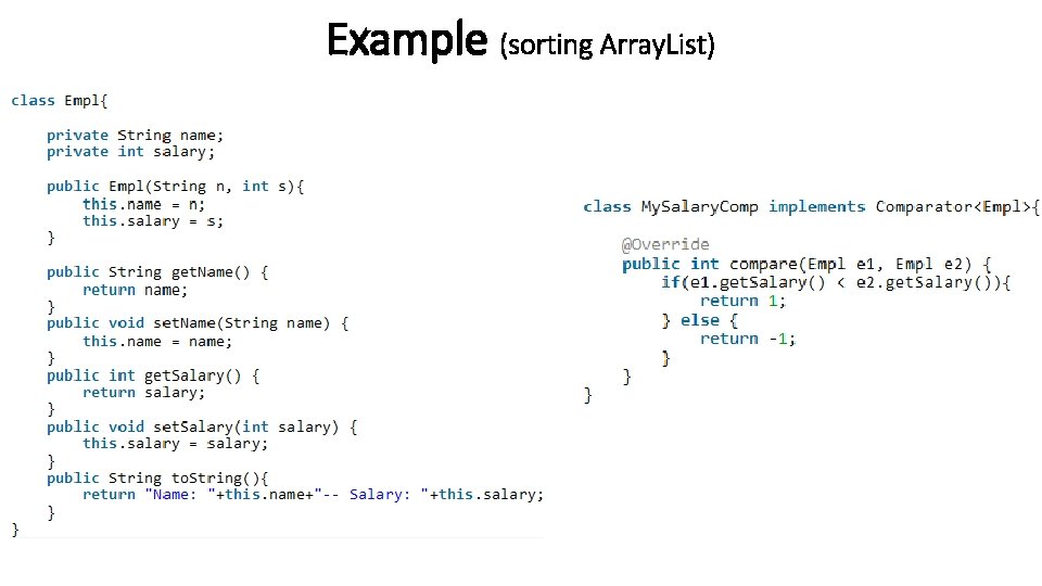 Example (sorting Array. List) 