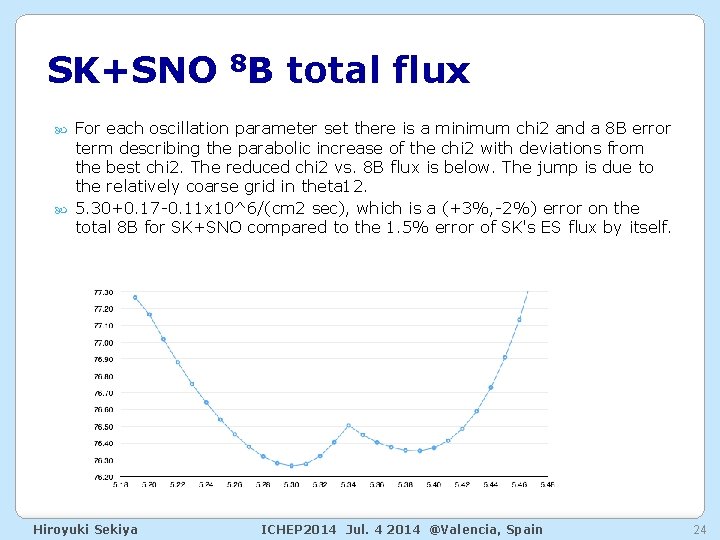 SK+SNO 8 B total flux For each oscillation parameter set there is a minimum