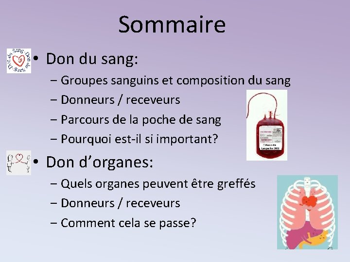 Sommaire • Don du sang: ‒ Groupes sanguins et composition du sang ‒ Donneurs