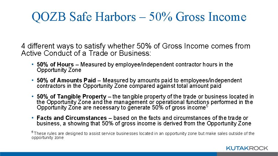 QOZB Safe Harbors – 50% Gross Income 4 different ways to satisfy whether 50%