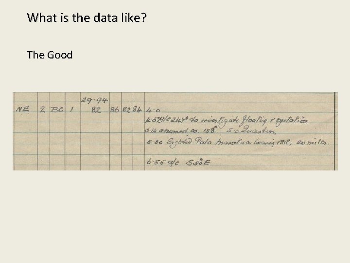 What is the data like? The Good 
