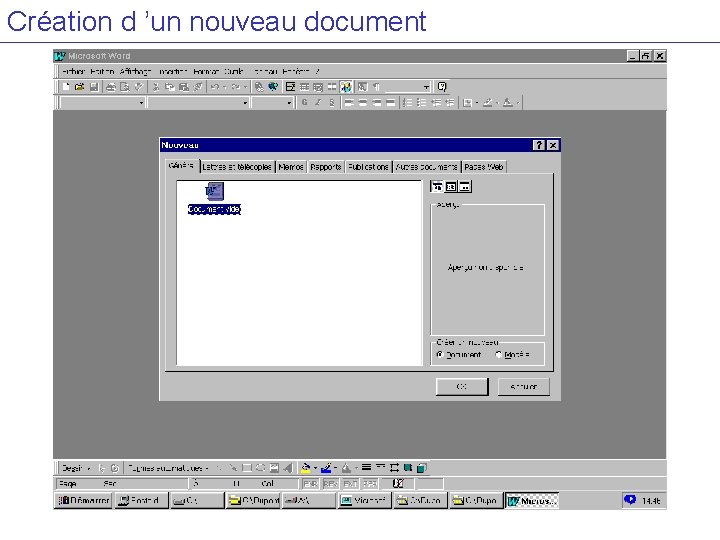 Création d ’un nouveau document 
