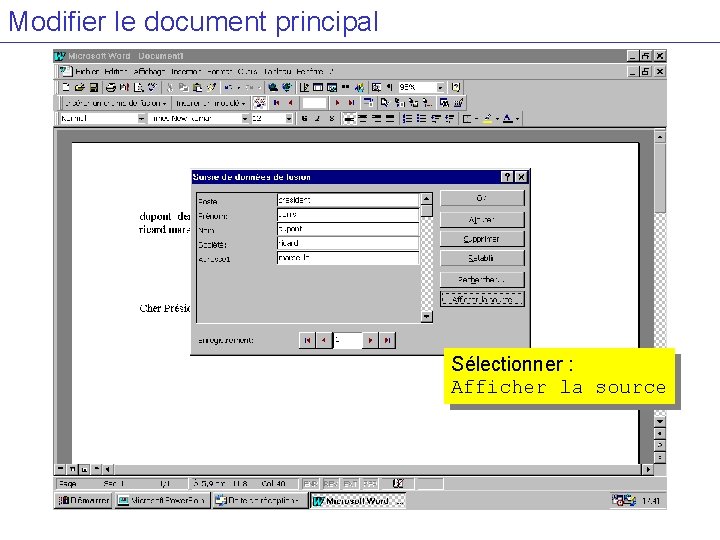 Modifier le document principal Sélectionner : Afficher la source 