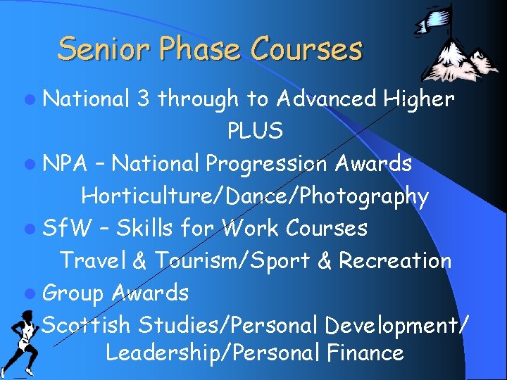 Senior Phase Courses l National 3 through to Advanced Higher PLUS l NPA –