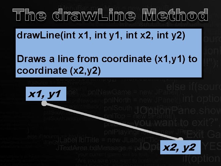 The draw. Line Method draw. Line(int x 1, int y 1, int x 2,