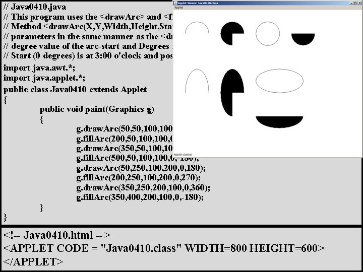 // Java 0410. java // This program uses the <draw. Arc> and <fill. Arcs>