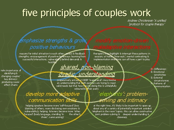 five principles of couples work Andrew Christensen ‘A unified ‘protocol for couple therapy’ emphasize