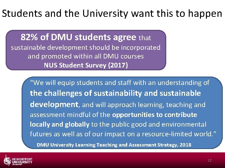 Students and the University want this to happen 82% of DMU students agree that Students and the University want this to happen 82% of DMU students agree that