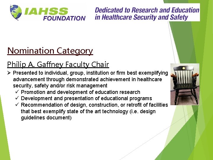 Nomination Category Philip A. Gaffney Faculty Chair Ø Presented to individual, group, institution or