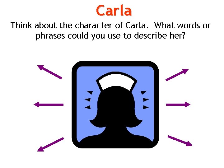 Carla Think about the character of Carla. What words or phrases could you use