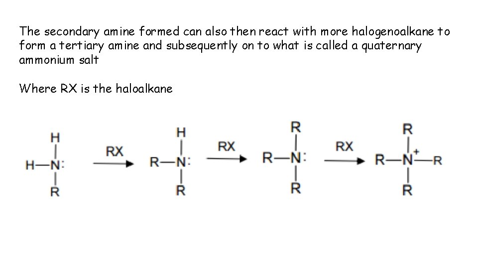 The secondary amine formed can also then react with more halogenoalkane to form a