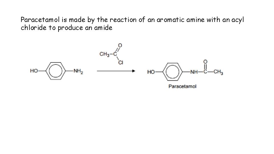 Paracetamol is made by the reaction of an aromatic amine with an acyl chloride