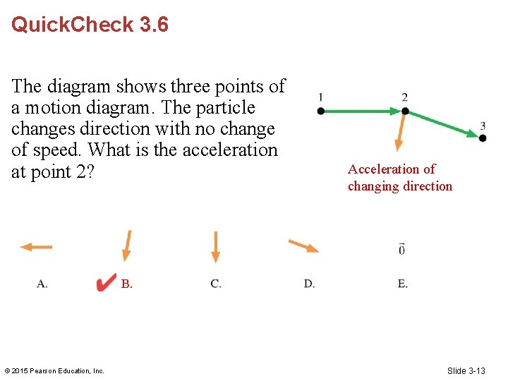 Quick. Check 3. 6 The diagram shows three points of a motion diagram. The