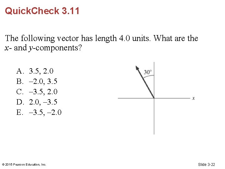 Quick. Check 3. 11 The following vector has length 4. 0 units. What are