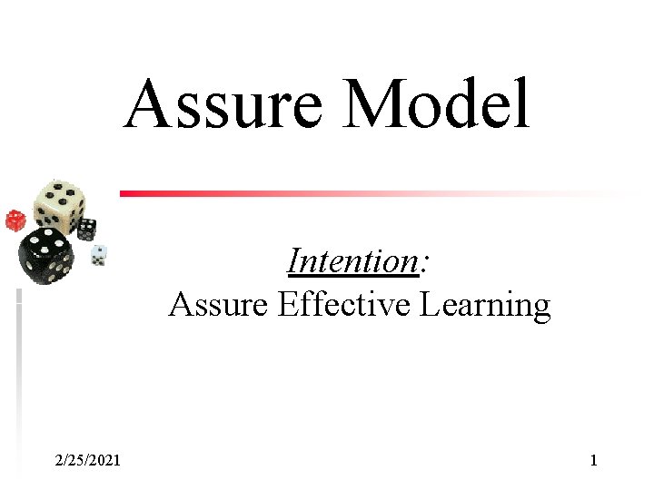 Assure Model Intention: Assure Effective Learning 2/25/2021 1 