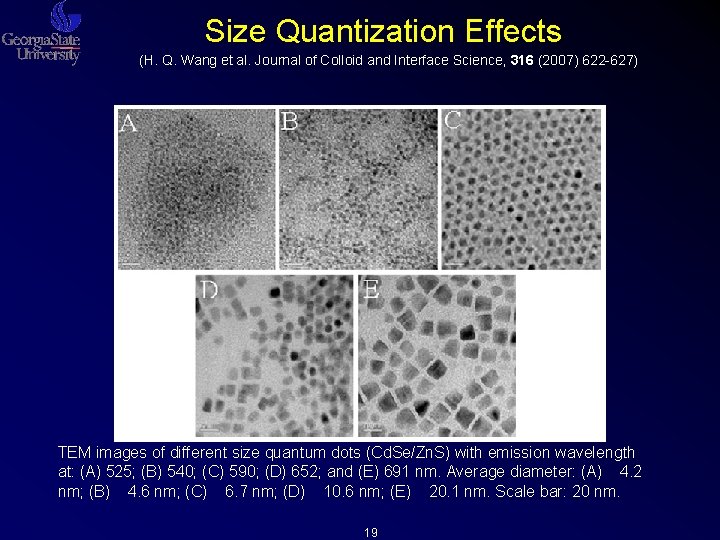 Size Quantization Effects (H. Q. Wang et al. Journal of Colloid and Interface Science, Size Quantization Effects (H. Q. Wang et al. Journal of Colloid and Interface Science,