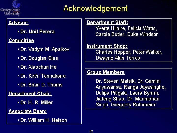Acknowledgement Advisor: • Dr. Unil Perera Department Staff: Yvette Hilaire, Felicia Watts, Carola Butler, Acknowledgement Advisor: • Dr. Unil Perera Department Staff: Yvette Hilaire, Felicia Watts, Carola Butler,