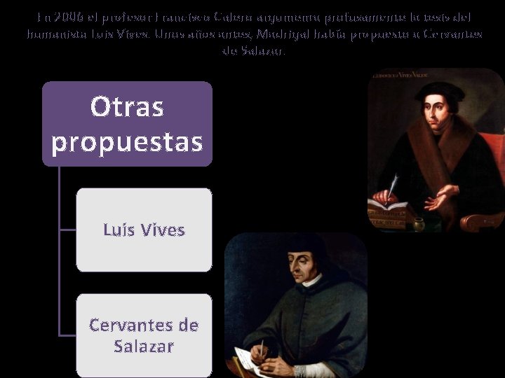 En 2006 el profesor Francisco Calero argumenta profusamente la tesis del humanista Luis Vives.