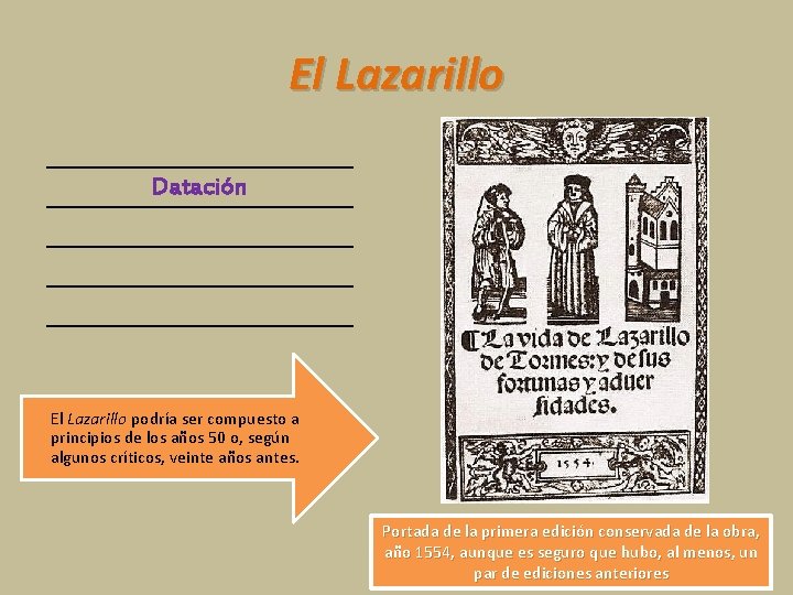 El Lazarillo Datación El Lazarillo podría ser compuesto a principios de los años 50