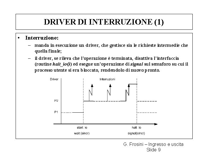 DRIVER DI INTERRUZIONE (1) • Interruzione: – manda in esecuzione un driver, che gestisce
