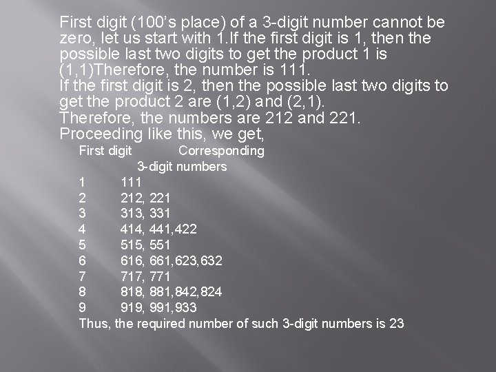 First digit (100’s place) of a 3 -digit number cannot be zero, let us