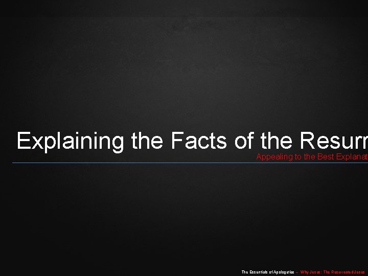 Explaining the Facts of the Resurr Appealing to the Best Explanati The Essentials of Explaining the Facts of the Resurr Appealing to the Best Explanati The Essentials of