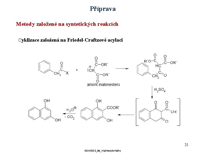 Příprava Metody založené na syntetických reakcích Cyklizace založená na Friedel-Craftzově acylaci 31 OCH/OC 2_09_Hydroxyderiváty