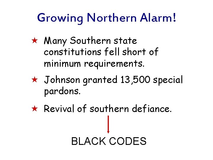 Growing Northern Alarm! « Many Southern state constitutions fell short of minimum requirements. «