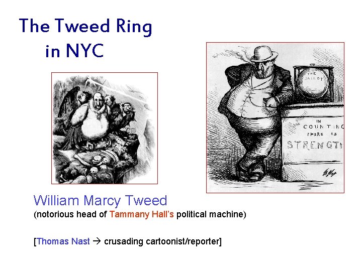 The Tweed Ring in NYC William Marcy Tweed (notorious head of Tammany Hall’s political