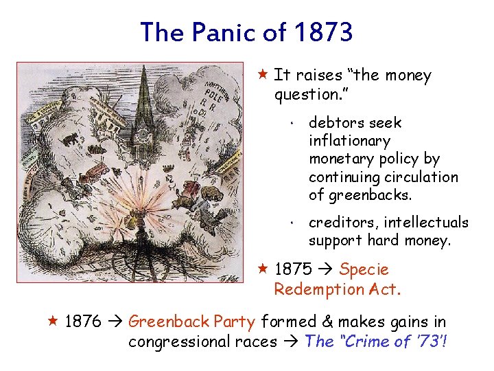 The Panic of 1873 « It raises “the money question. ” * * debtors