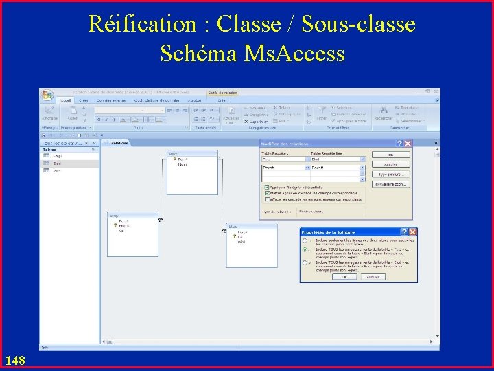 Réification : Classe / Sous-classe Schéma Ms. Access 148 