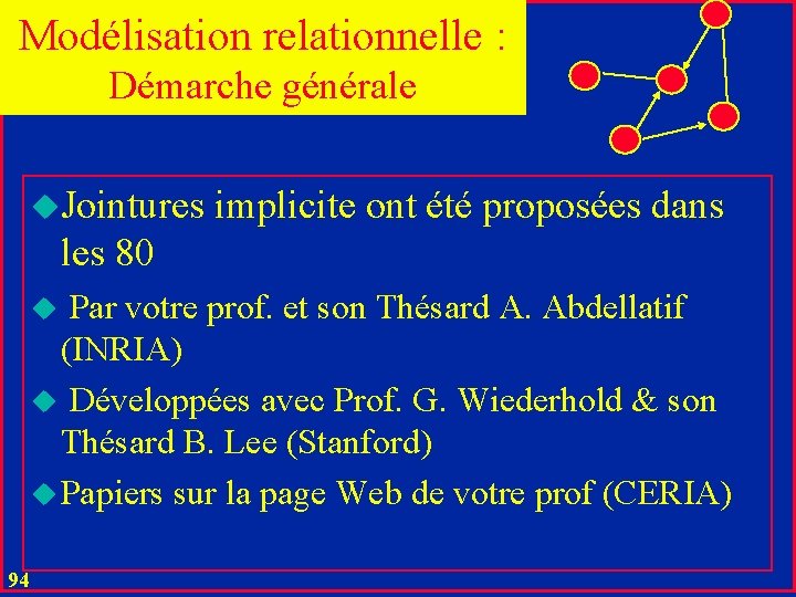 Modélisation relationnelle : Démarche générale u. Jointures implicite ont été proposées dans les 80