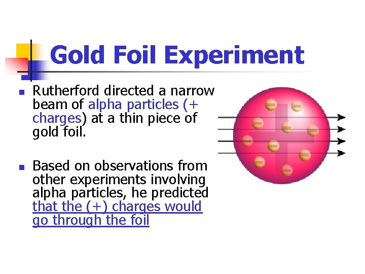 Gold Foil Experiment n n Rutherford directed a narrow beam of alpha particles (+