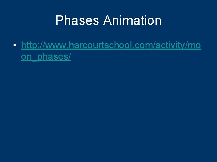 Phases Animation • http: //www. harcourtschool. com/activity/mo on_phases/ 