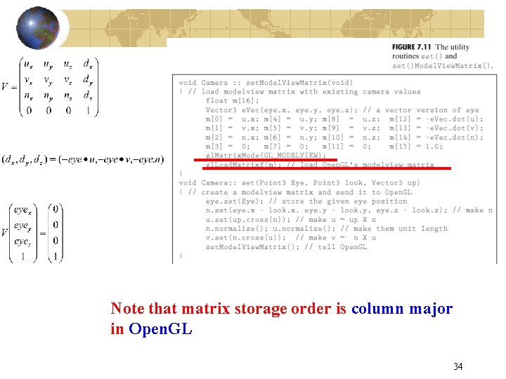 Note that matrix storage order is column major in Open. GL 34 Note that matrix storage order is column major in Open. GL 34