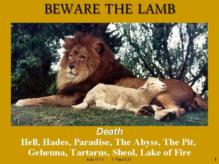 BEWARE THE LAMB Death Hell, Hades, Paradise, The Abyss, The Pit, Gehenna, Tartarus, Sheol,