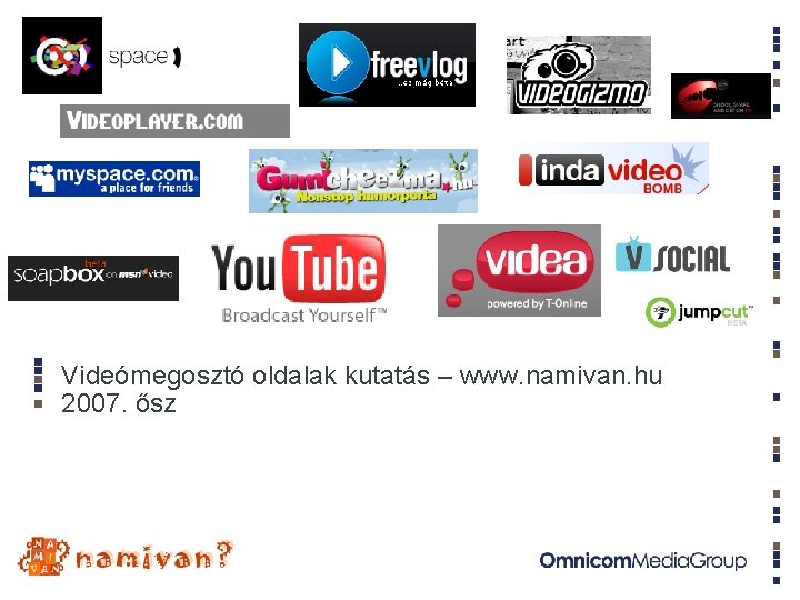 Videómegosztó oldalak kutatás – www. namivan. hu 2007. ősz Videómegosztó oldalak kutatás – www. namivan. hu 2007. ősz
