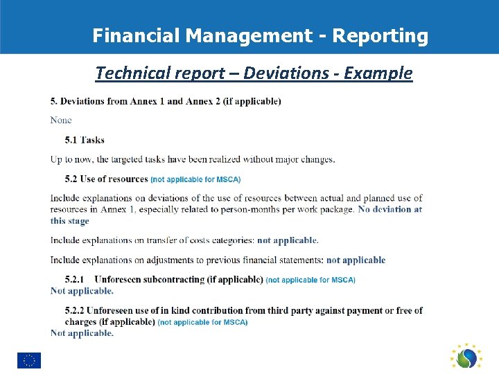 Financial Management - Reporting Technical report – Deviations - Example 