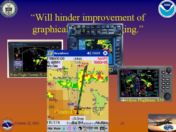 “Will hinder improvement of graphical forecast imaging. ” Echo Flight Cheetah FL 270 Garmin