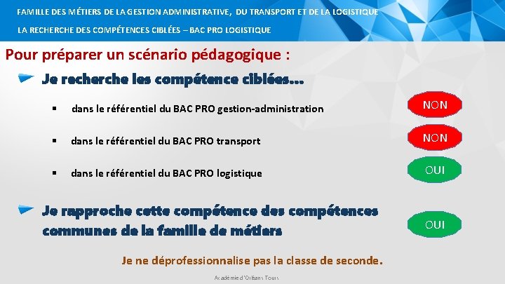 FAMILLE DES MÉTIERS DE LA GESTION ADMINISTRATIVE, DU TRANSPORT ET DE LA LOGISTIQUE LA