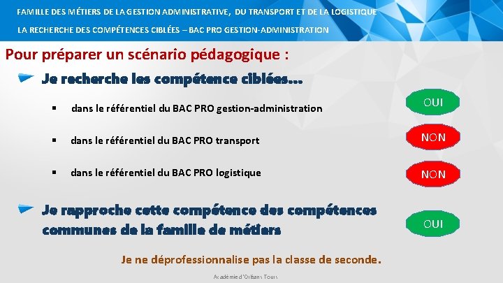 FAMILLE DES MÉTIERS DE LA GESTION ADMINISTRATIVE, DU TRANSPORT ET DE LA LOGISTIQUE LA