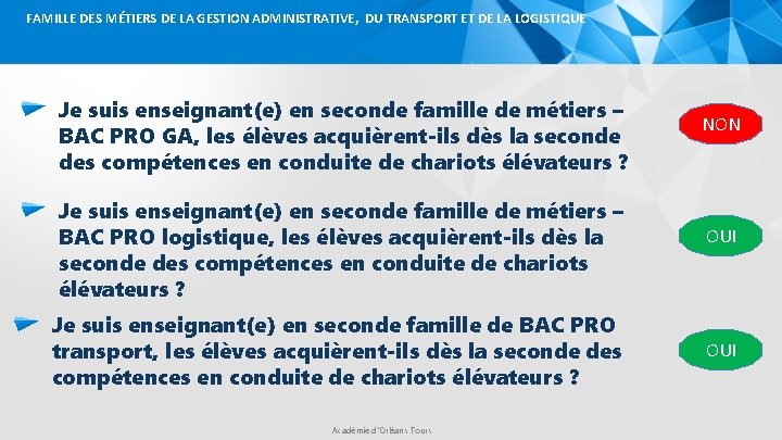 FAMILLE DES MÉTIERS DE LA GESTION ADMINISTRATIVE, DU TRANSPORT ET DE LA LOGISTIQUE Je