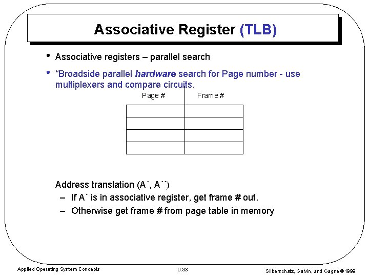 Associative Register (TLB) • • Associative registers – parallel search “Broadside parallel hardware search Associative Register (TLB) • • Associative registers – parallel search “Broadside parallel hardware search