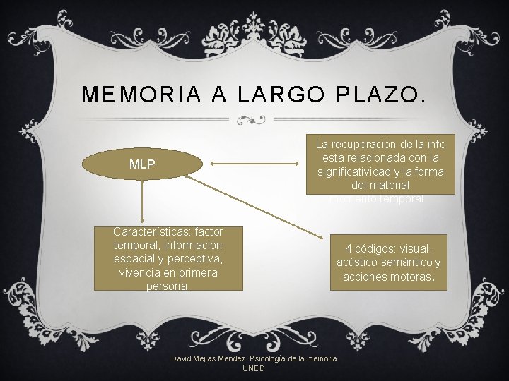 MEMORIA A LARGO PLAZO. Capacidad de recuperar La recuperación de la info voluntariamente esta MEMORIA A LARGO PLAZO. Capacidad de recuperar La recuperación de la info voluntariamente esta