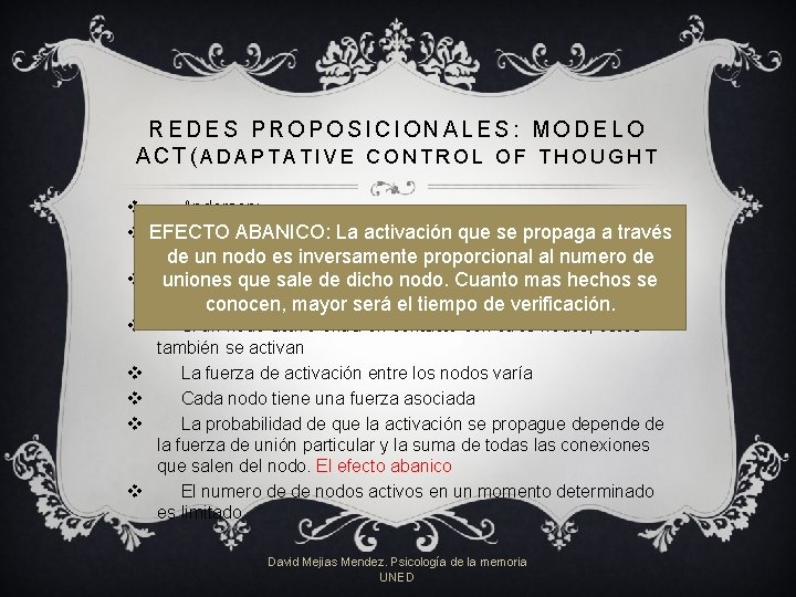 REDES PROPOSICIONALES: MODELO ACT(ADAPTATIVE CONTROL OF THOUGHT v Anderson: v EFECTO La información se REDES PROPOSICIONALES: MODELO ACT(ADAPTATIVE CONTROL OF THOUGHT v Anderson: v EFECTO La información se